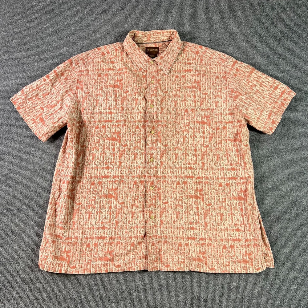 St. John's Bay Shirt Mens 2XL Orange Tribal Aztec Button Front Short Sleeve Boho